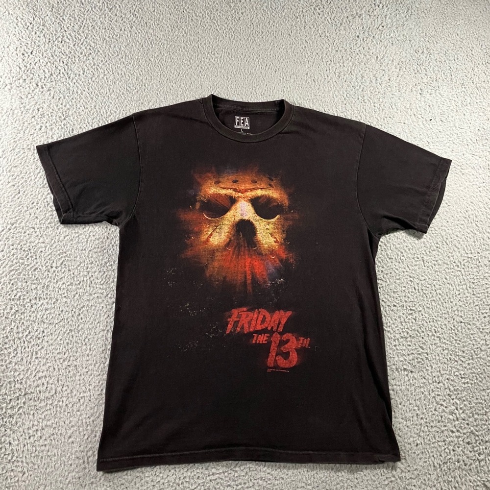 Friday the 13th T-Shirt Men L Retro y2k 90s‎ Jason Mask Horror Movie Black Tee